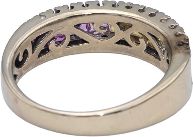 14k White Gold Rainbow Sapphire & Diamond Band Ring 1.50CT Size 7.25