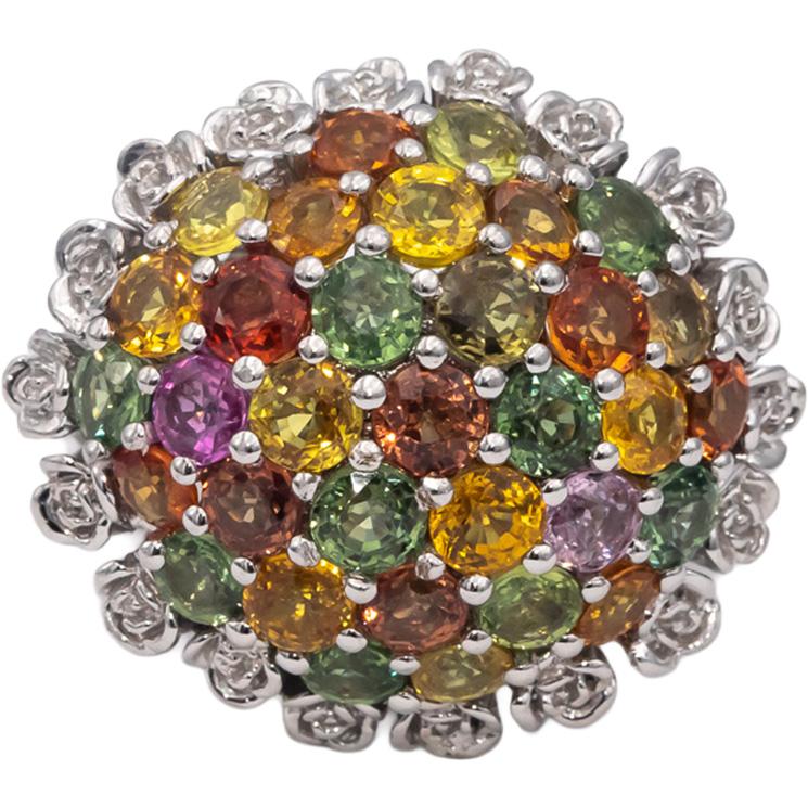 14k White Gold Round Cut Rainbow Sapphire Cluster Dome Ring 10.0CTW Size 8.75