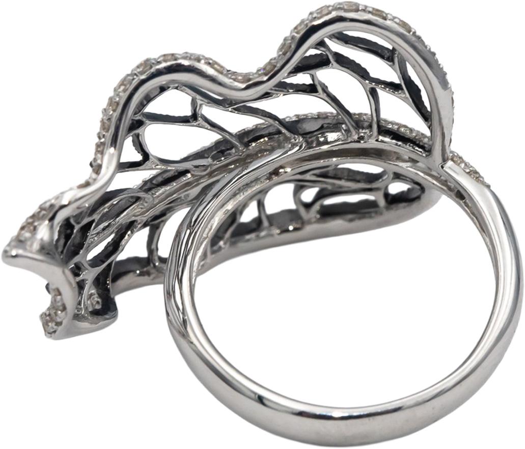 14k White Gold Round Diamond Floral Openwork Leaf Cocktail Ring 0.50CT Size 6.5