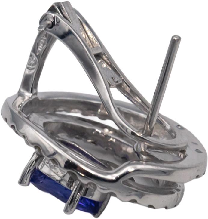 14k White Gold Oval Tanzanite Round Diamond Spiral Earrings 4.0CTW