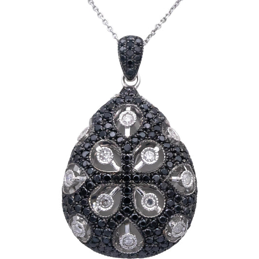14k White Gold Round White & Black Diamond Cluster Pendant Necklace 0.75CTW