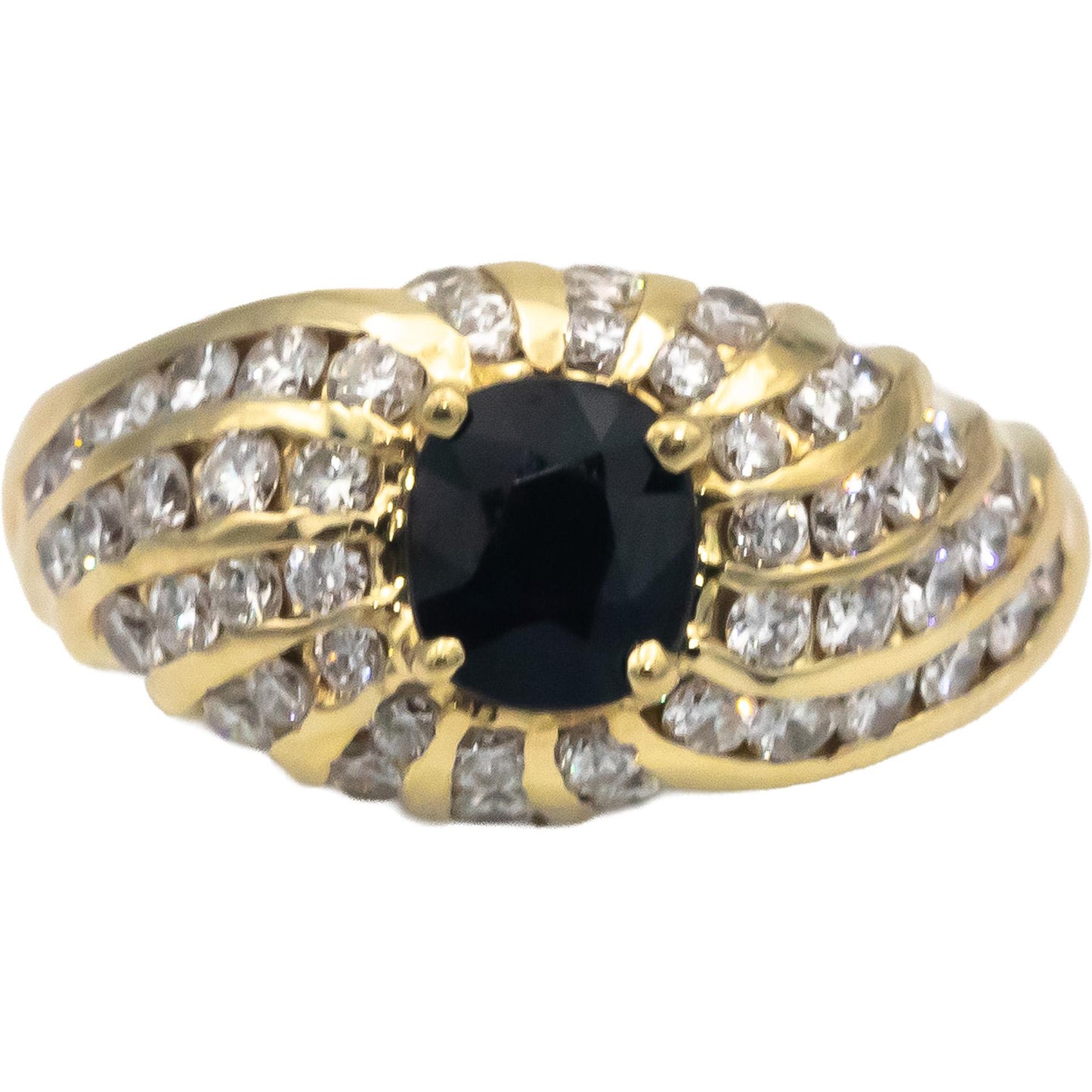 14k Yellow Gold Oval Sapphire VS Round Diamond Cocktail Ring 1.60CT Size 6
