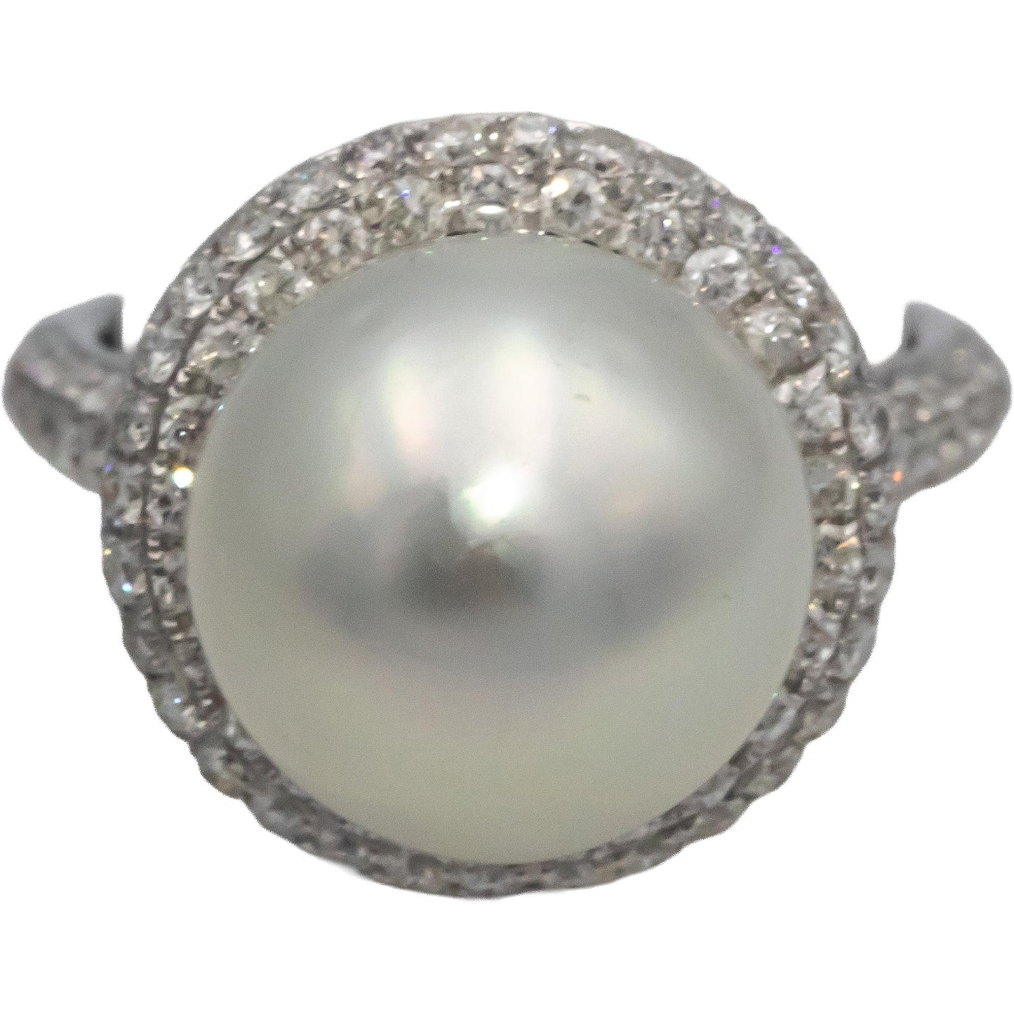 18k White Gold VS Round Diamond & 12.8-12.9mm Pearl Ring 1.04CT Size 6.75