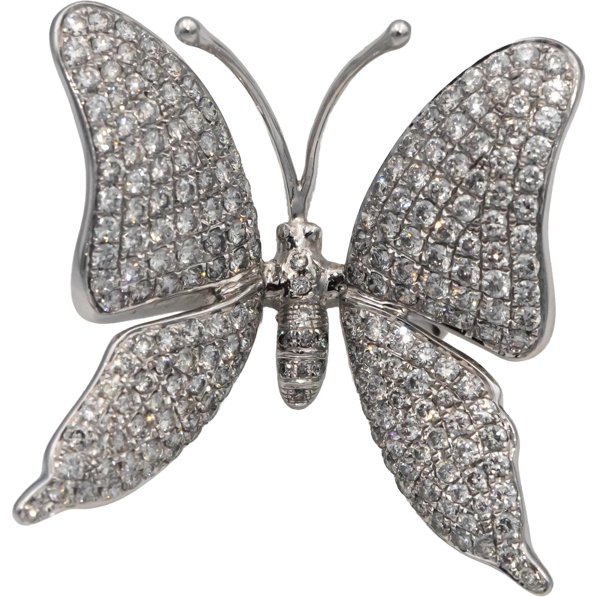 18k White Gold VS Round Diamond Cluster Jumbo Butterfly Ring 3.30CT Size 7.25
