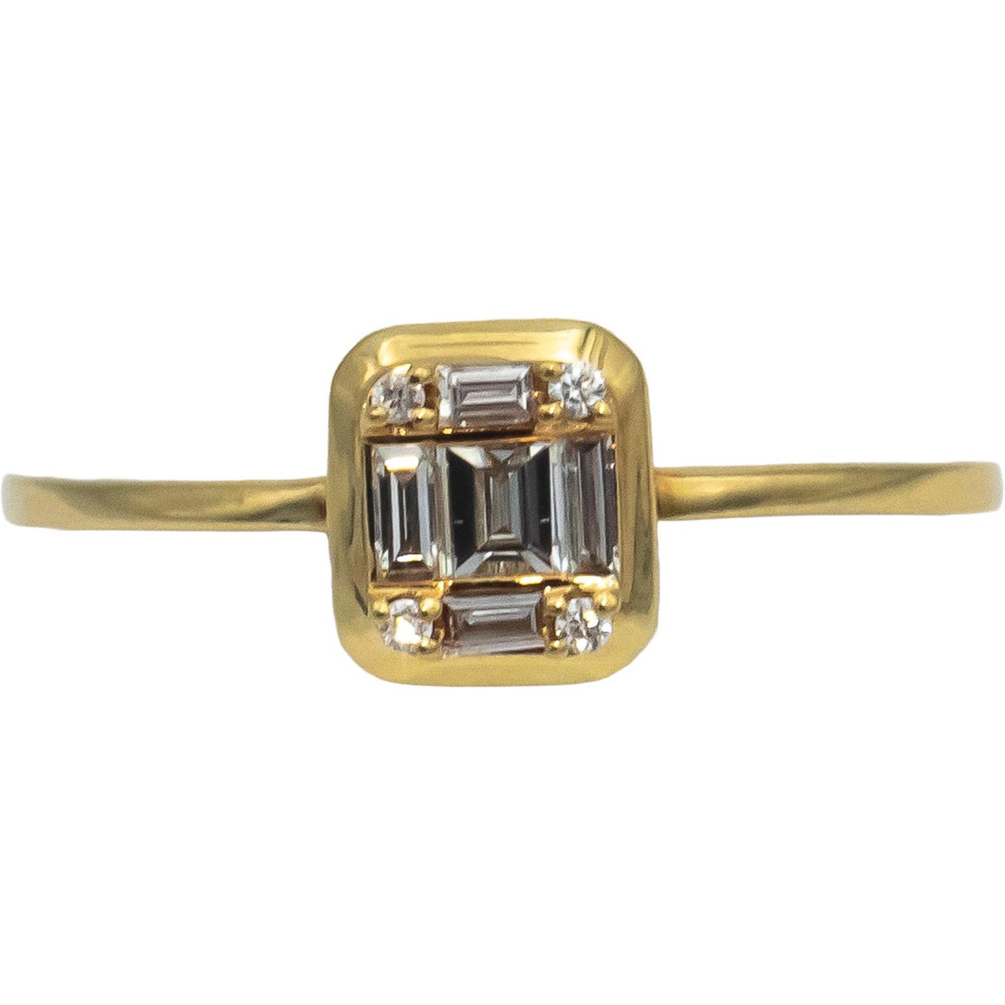 18k Yellow Gold VS Round & Emerald Cut Diamond Ring 0.18CT Size 7.25