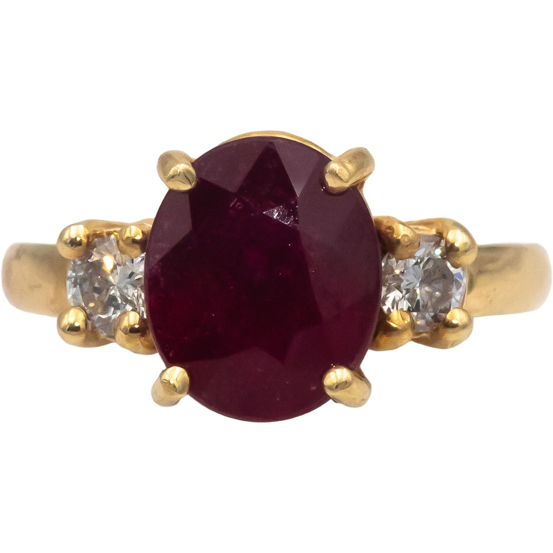 14k Yellow Gold Oval Ruby Round Diamond Cocktail Ring 4.93CTW Size 7