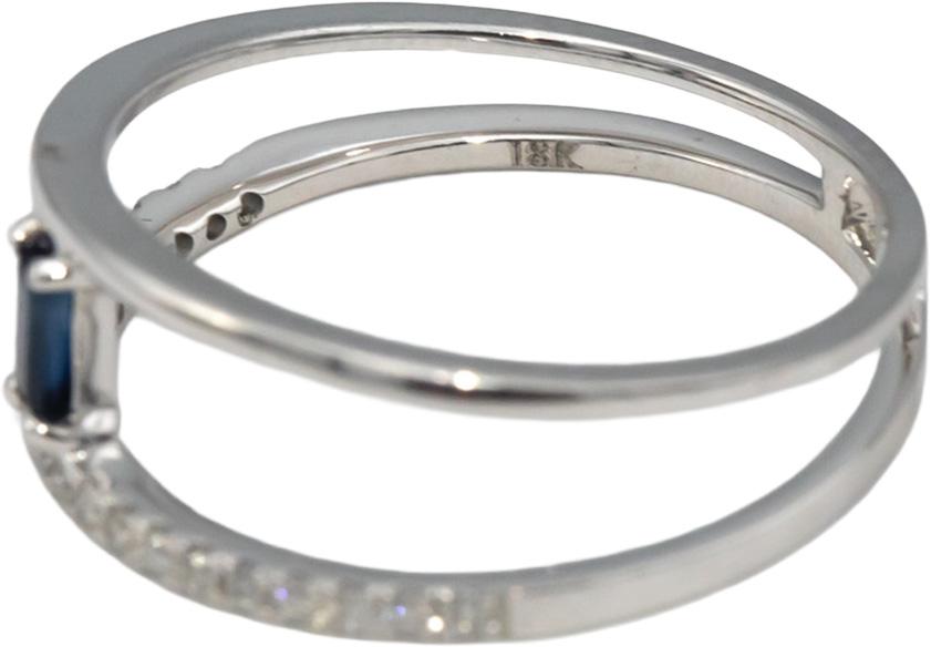 18k White Gold Diamond Emerald Cut Sapphire Split Band Ring .21CT Size 7.25