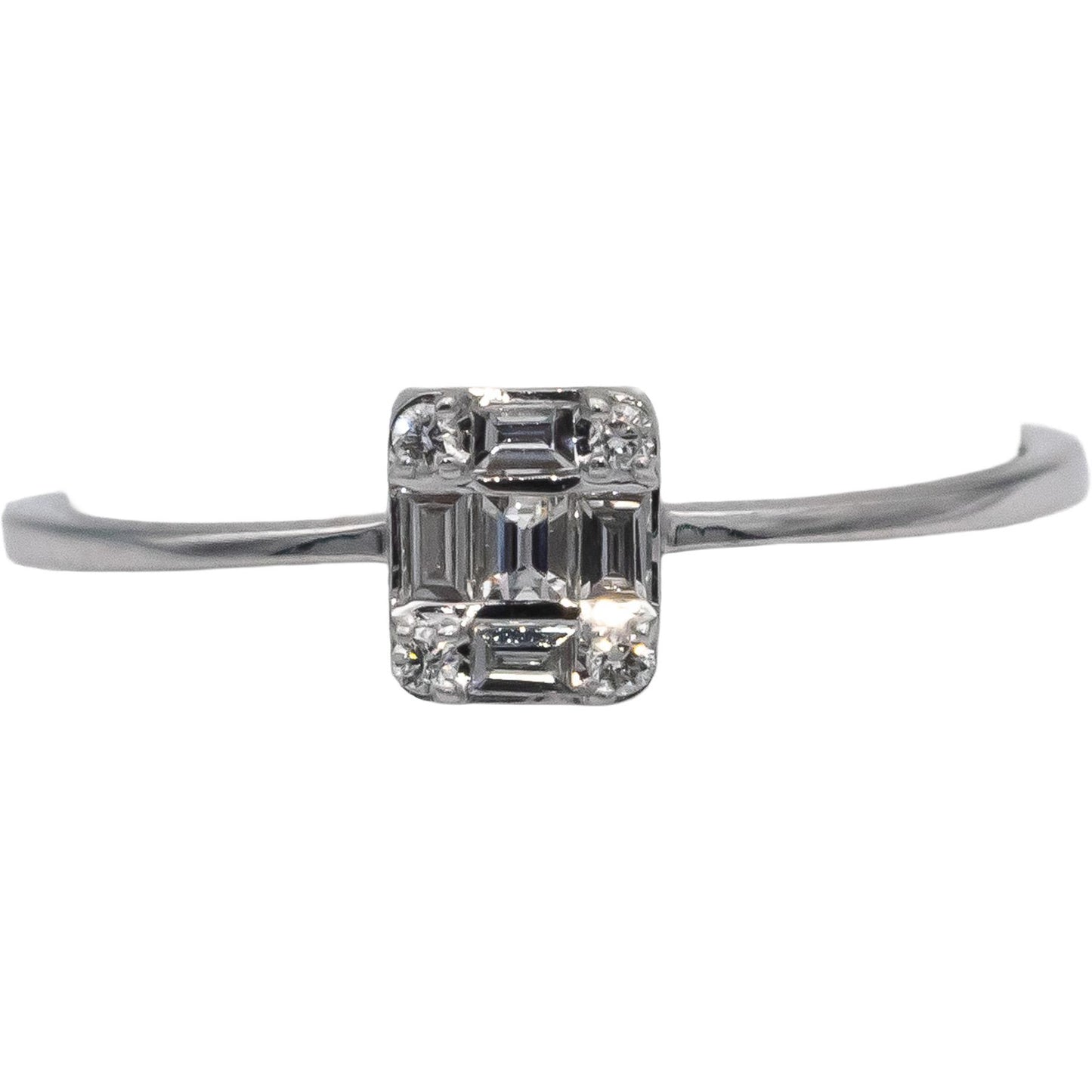 18k White Gold VS Emerald & Round Diamond Band Ring 0.20CT Size 7