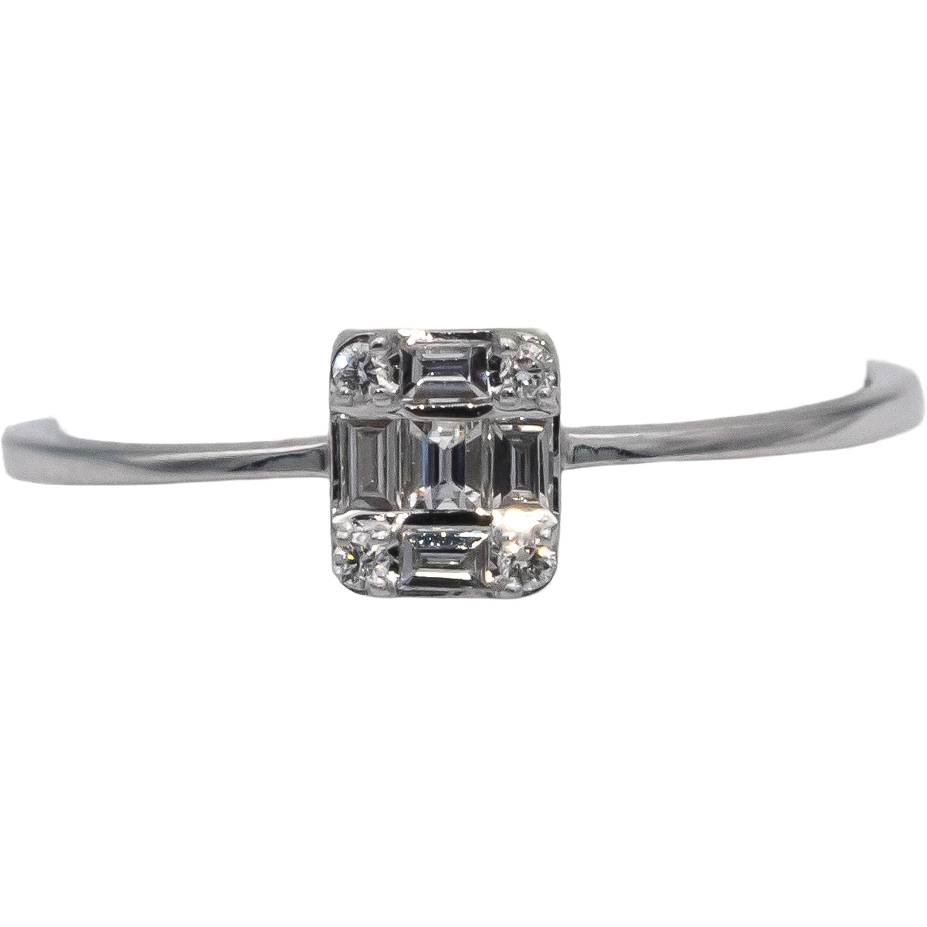 18k White Gold VS Emerald & Round Diamond Band Ring 0.20CT Size 7