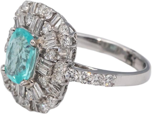GIA Certified 18k White Gold Paraiba Tourmaline & Diamond Ring 2.85CTW Size 7