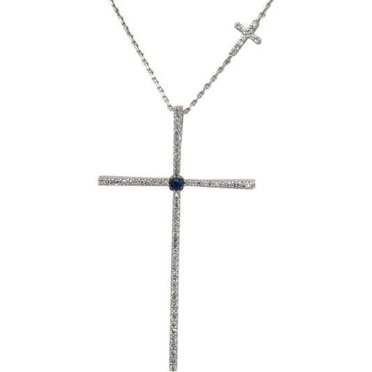 VERA WANG LOVE 10k White Gold Diamond & Sapphire Cross Pendant Necklace 0.36CTW