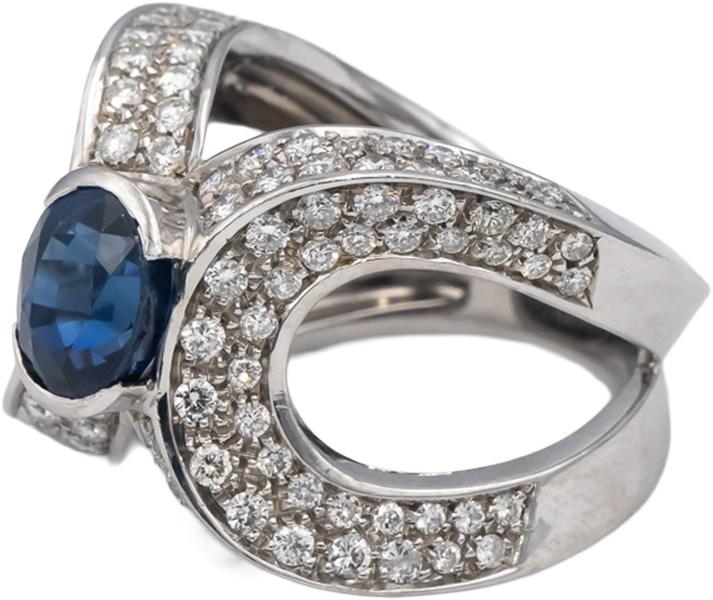 18k White Gold Oval Blue Sapphire Round Diamond Cocktail Ring 4.10CT Size 6.25