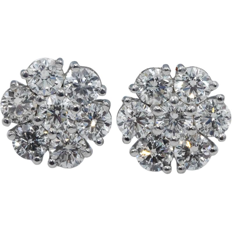 14k White Gold Round Diamond Cluster Flower Stud Screw Back Earrings 2.80CT
