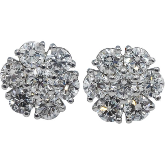 14k White Gold Round Diamond Cluster Flower Stud Screw Back Earrings 2.80CT