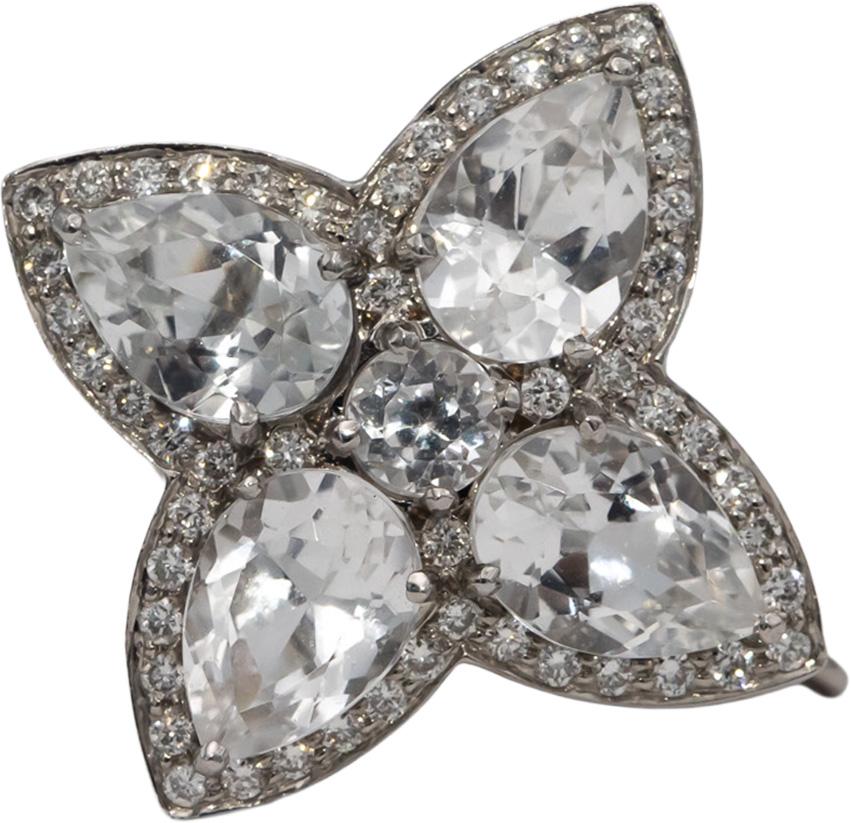 14k White Gold Round Diamond Pear Cut White Topaz Flower Earrings 10.50CTW