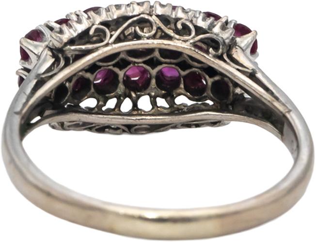 Vintage Antique 18k White Gold Ruby & Diamond Cocktail Ring 1.15CT Size 9.25