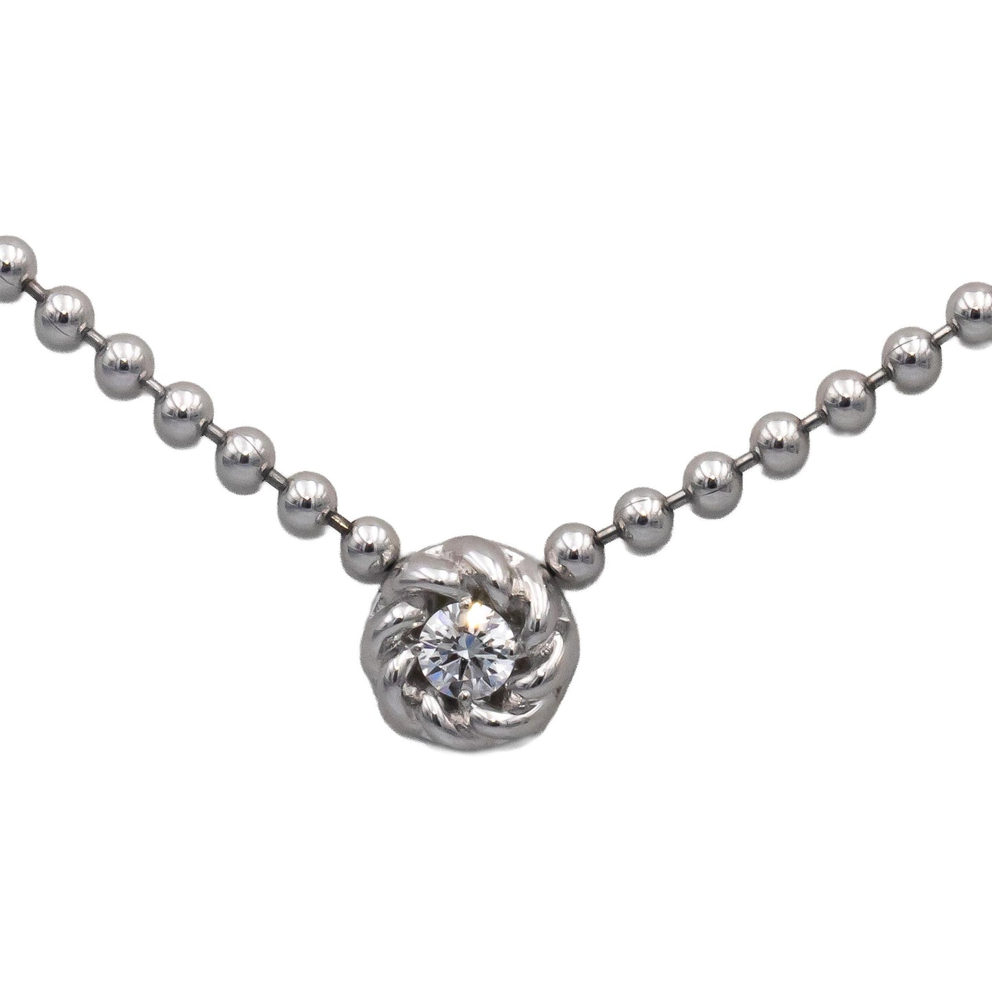 ROBERTO COIN 18k White Gold VS Round Diamond Beaded Station Necklace 0.10CT