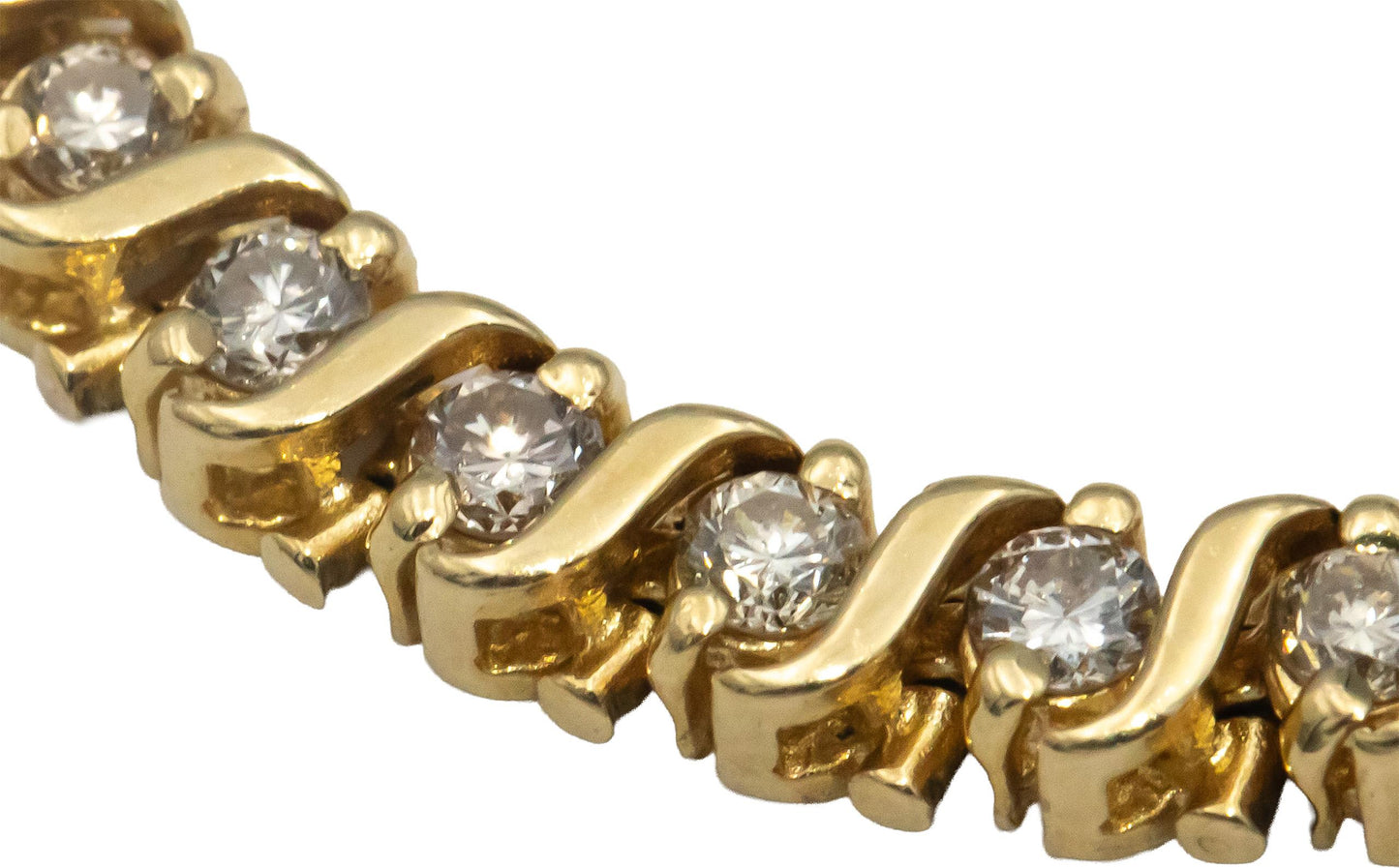 14k Yellow Gold VS Round Diamond S-Link Tennis Bracelet 2.0CT