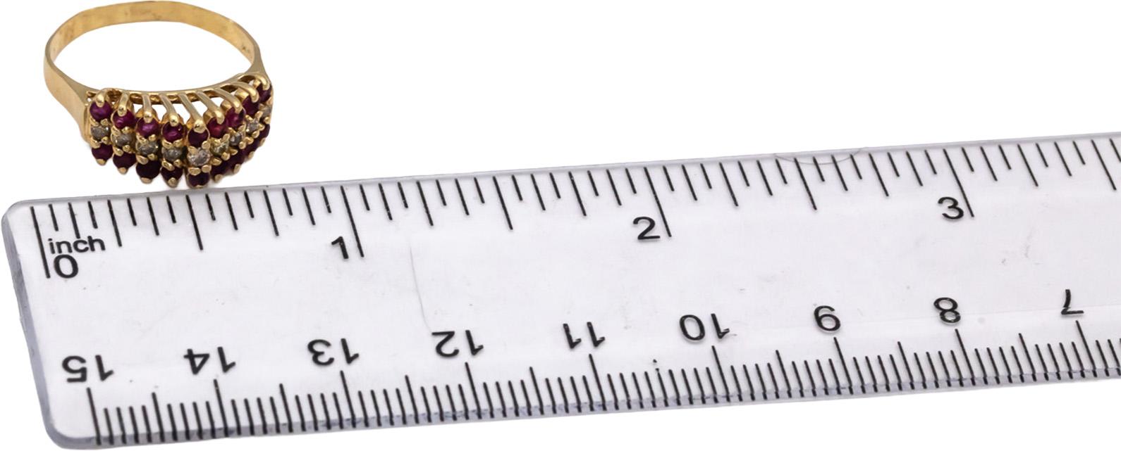 14k Yellow Gold Round Diamond and Ruby Cocktail Ring 0.35CTW Size 6.25