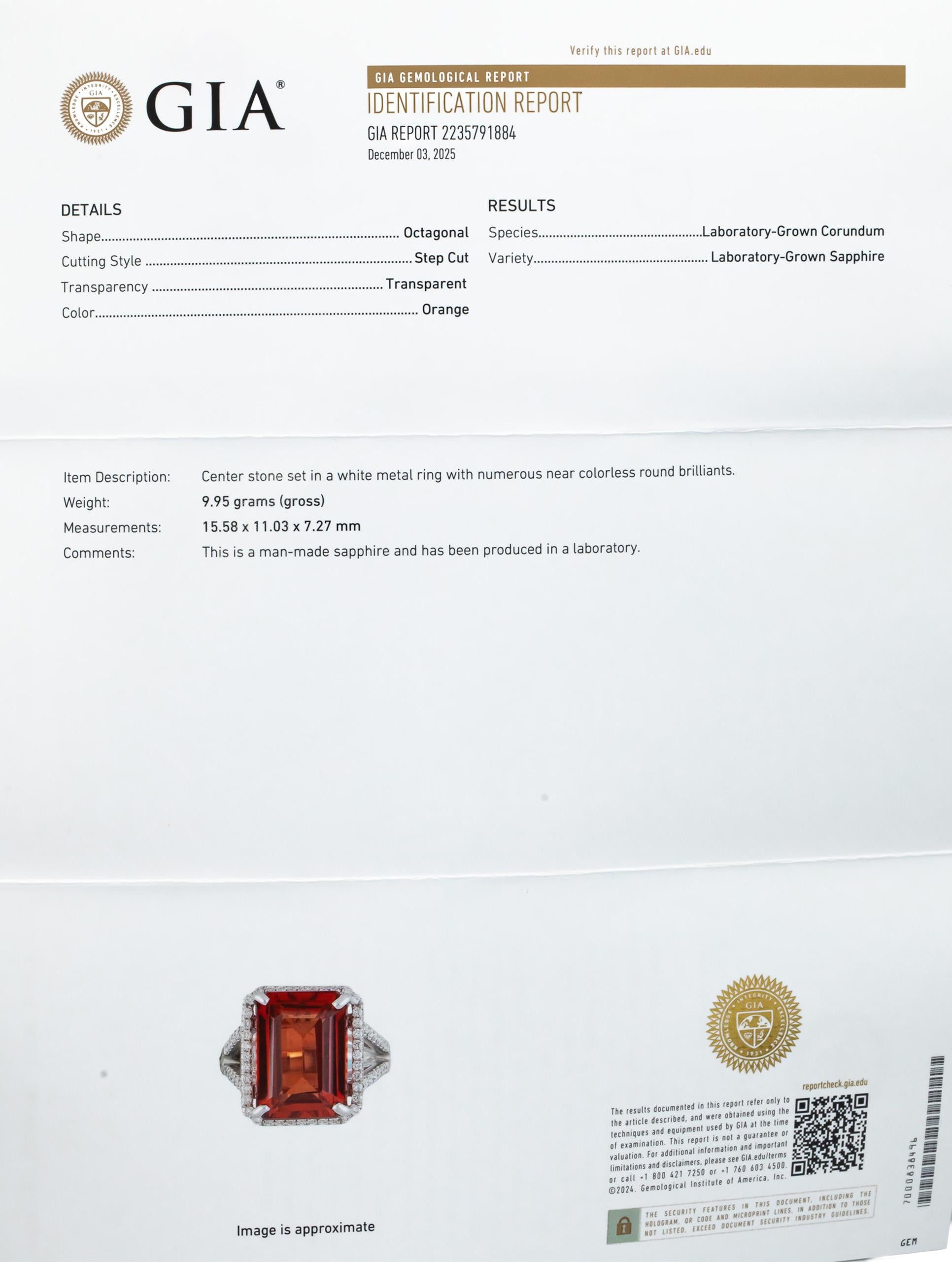 GIA Certified 18k White Gold Lab-Grown Sapphire & Diamond Ring 14.02CT Size 6.5