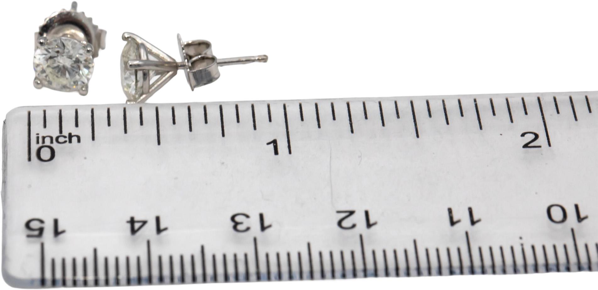 14k White Gold Round Diamond Stud Earrings 1.81CT