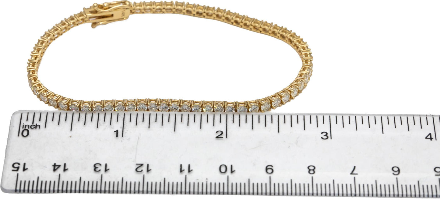 14k Yellow Gold Round Diamond Tennis Bracelet 4.39CT