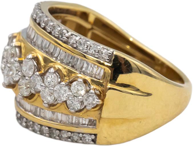 14k Yellow Gold Round and Baguette Cut Diamond Cocktail Ring 0.75CT Size 5