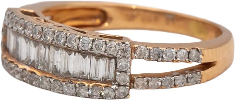 14k Rose Gold Baguette and Round Diamond Cocktail Ring 1.0CT Size 7.5