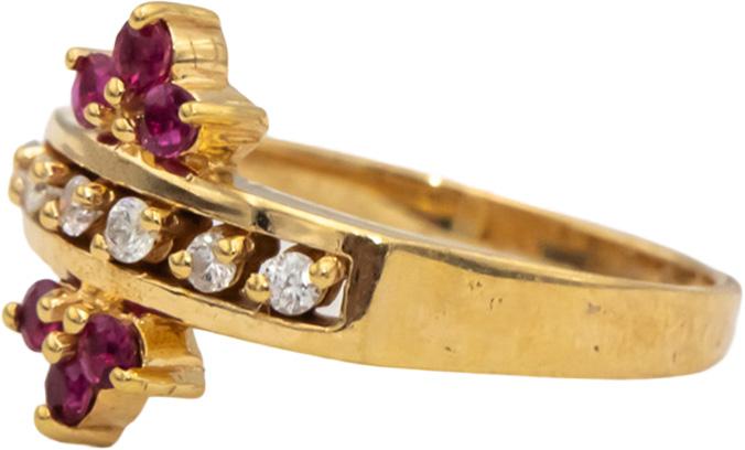 14k Yellow Gold Ruby and Diamond Cocktail Ring 0.20CT Size 6.5