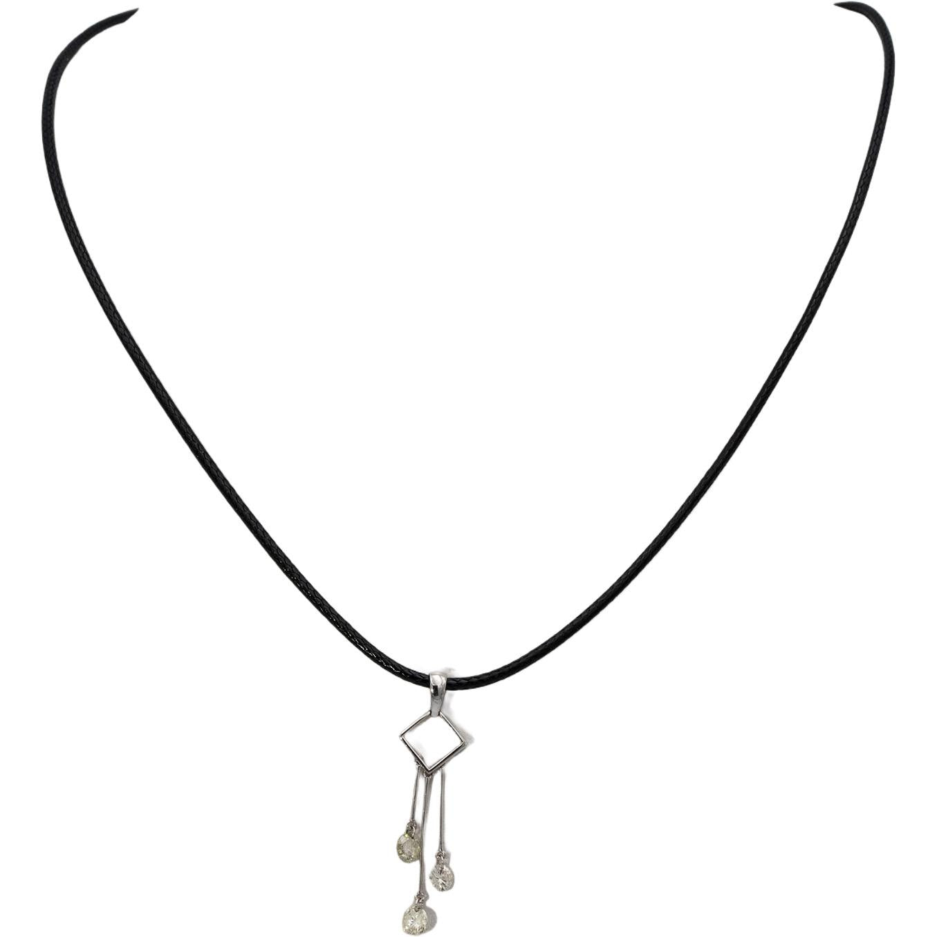 14k White Gold Round Diamond Dangle Pendant Necklace 0.55CT