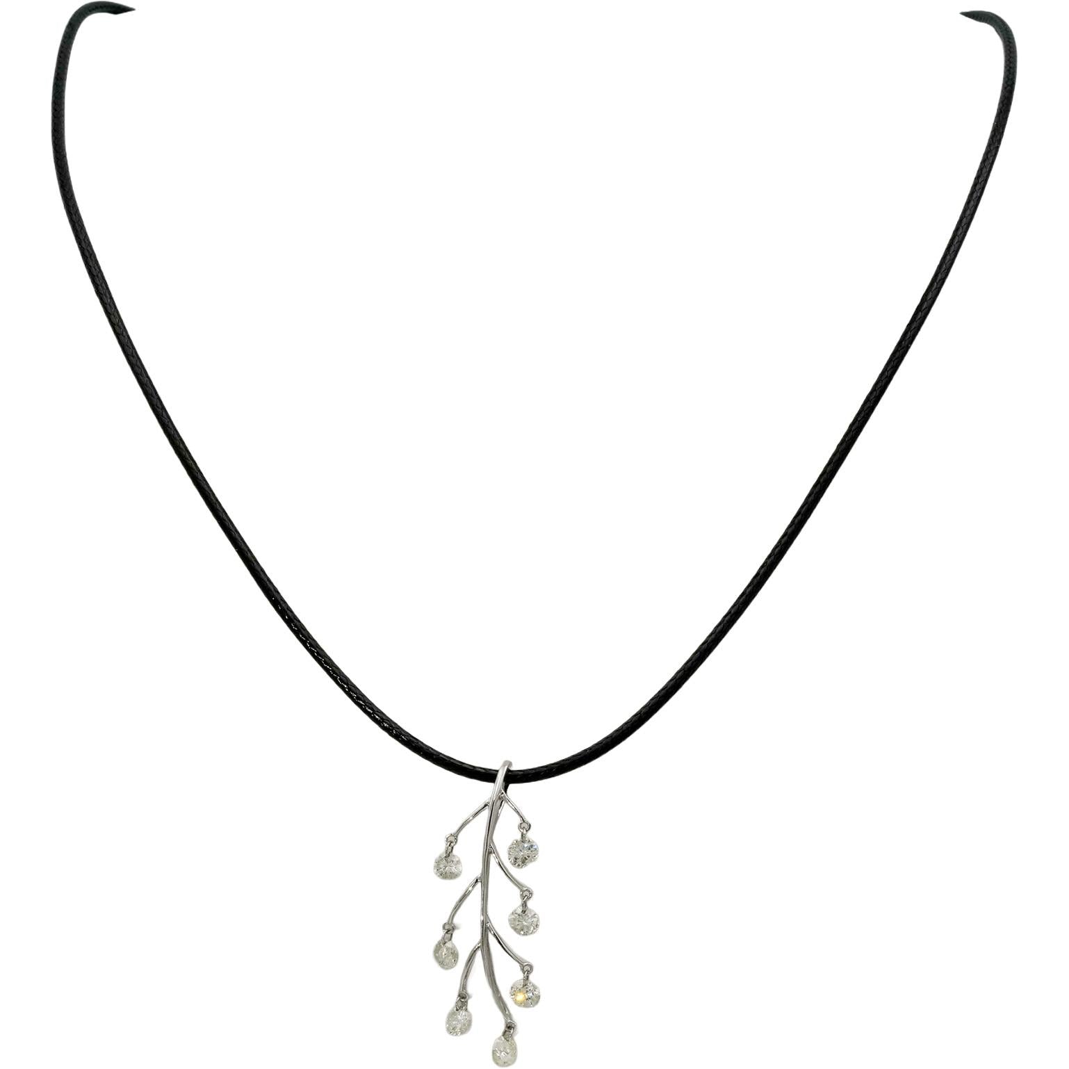 14k White Gold Round Diamond Dangle Floral Pendant Necklace 1.40CT
