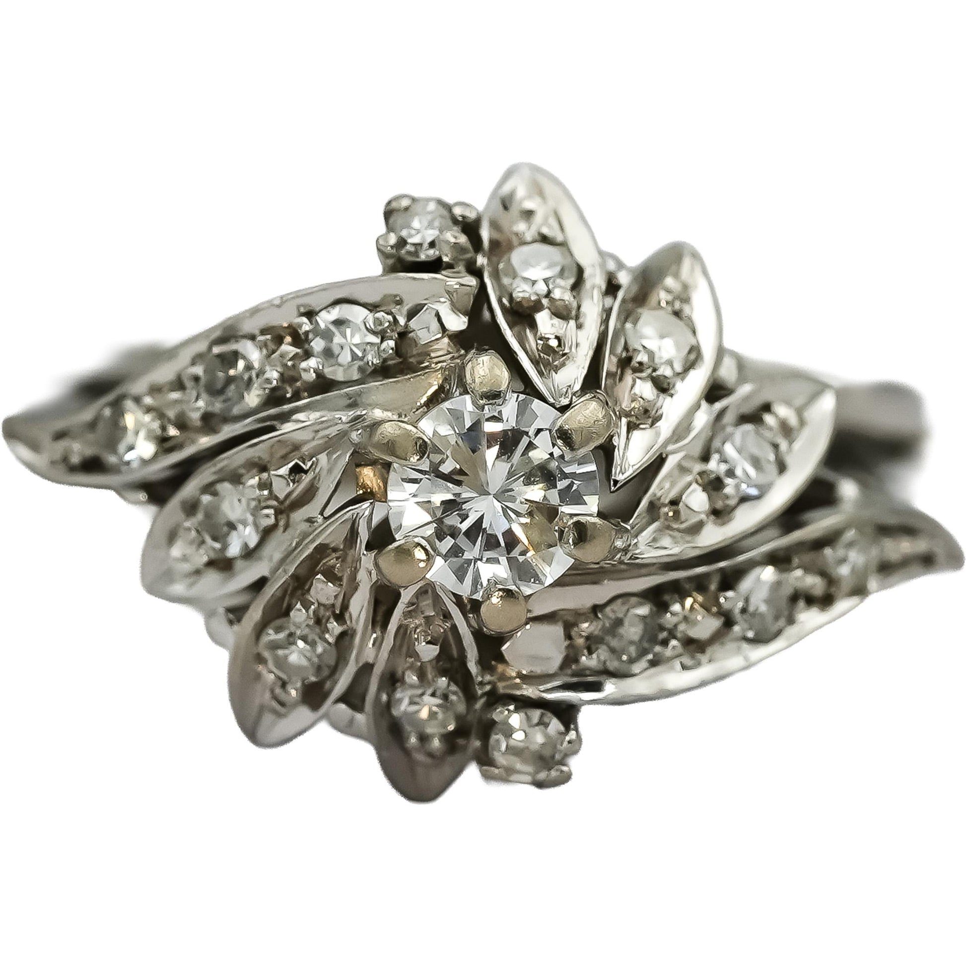 Vintage Antique 14k White Gold Diamond Cocktail Ring 0.38CT Size 5
