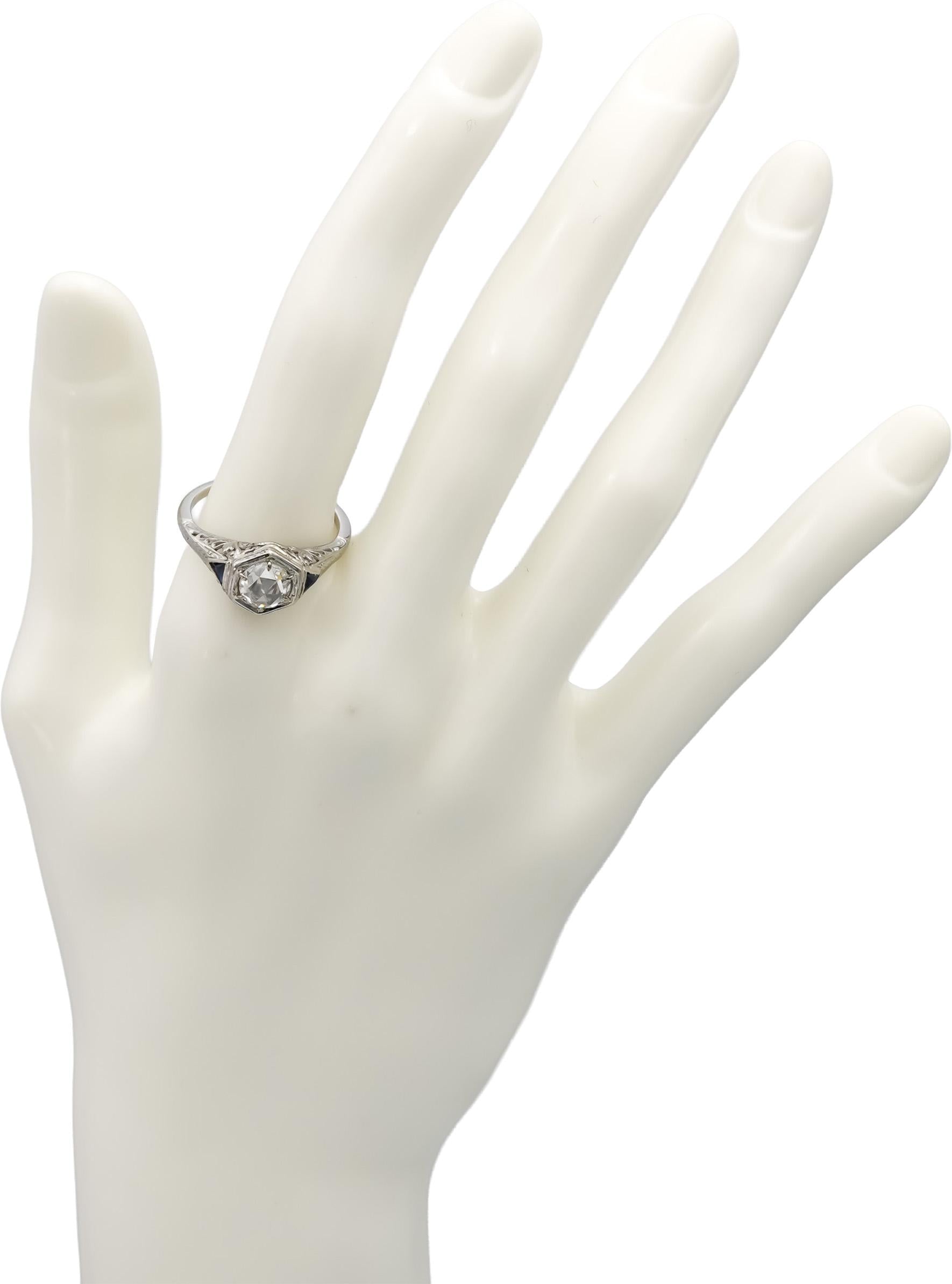 GIA Vintage Antique 18k White Gold VS1/G Diamond & Sapphire Filigree Ring .78CT