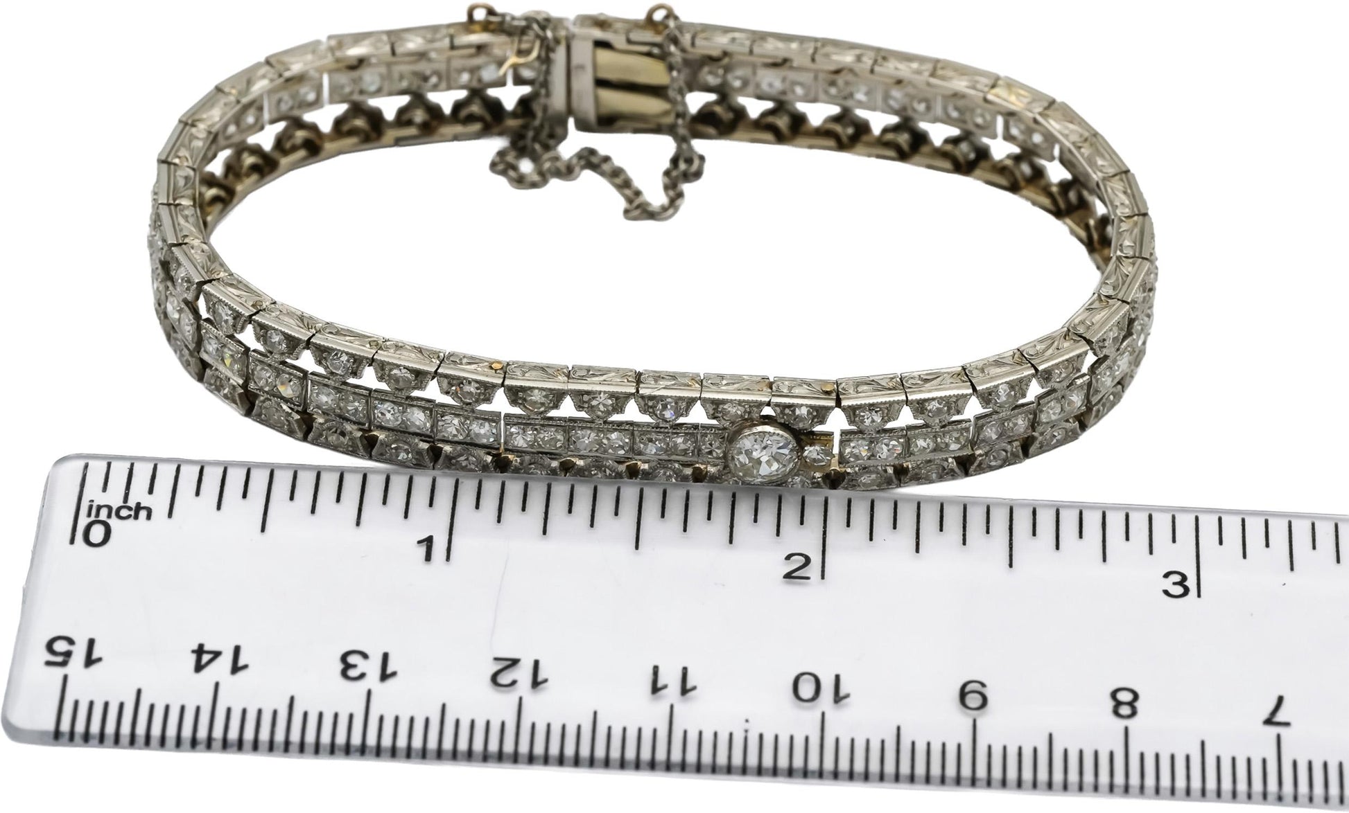 Vintage Antique Platinum 14k Gold VS Diamond Three Row Bracelet 4.10CT