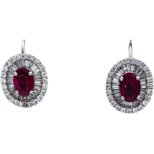 18k White Gold Ruby and VS Diamond Dangle Earrings 3.10CTW