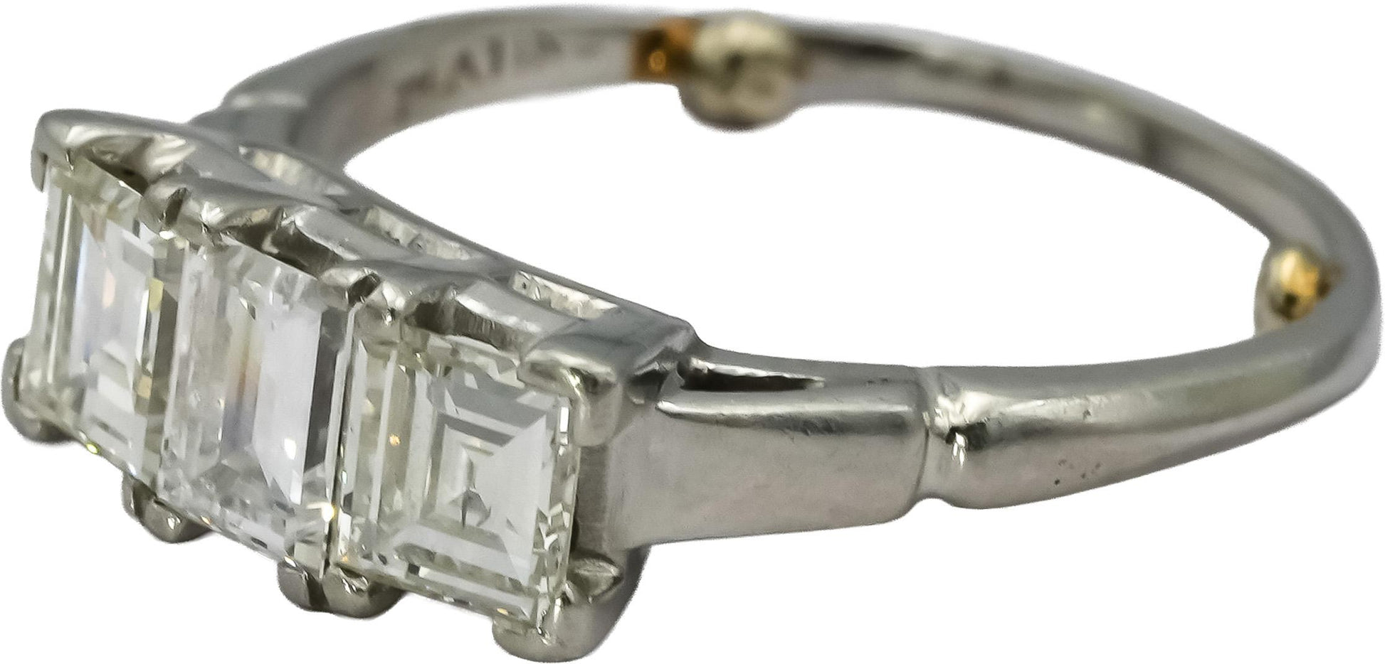 Vintage Antique Platinum VS Emerald Cut Diamond Three Stone Ring 1.15CT Size 5.5