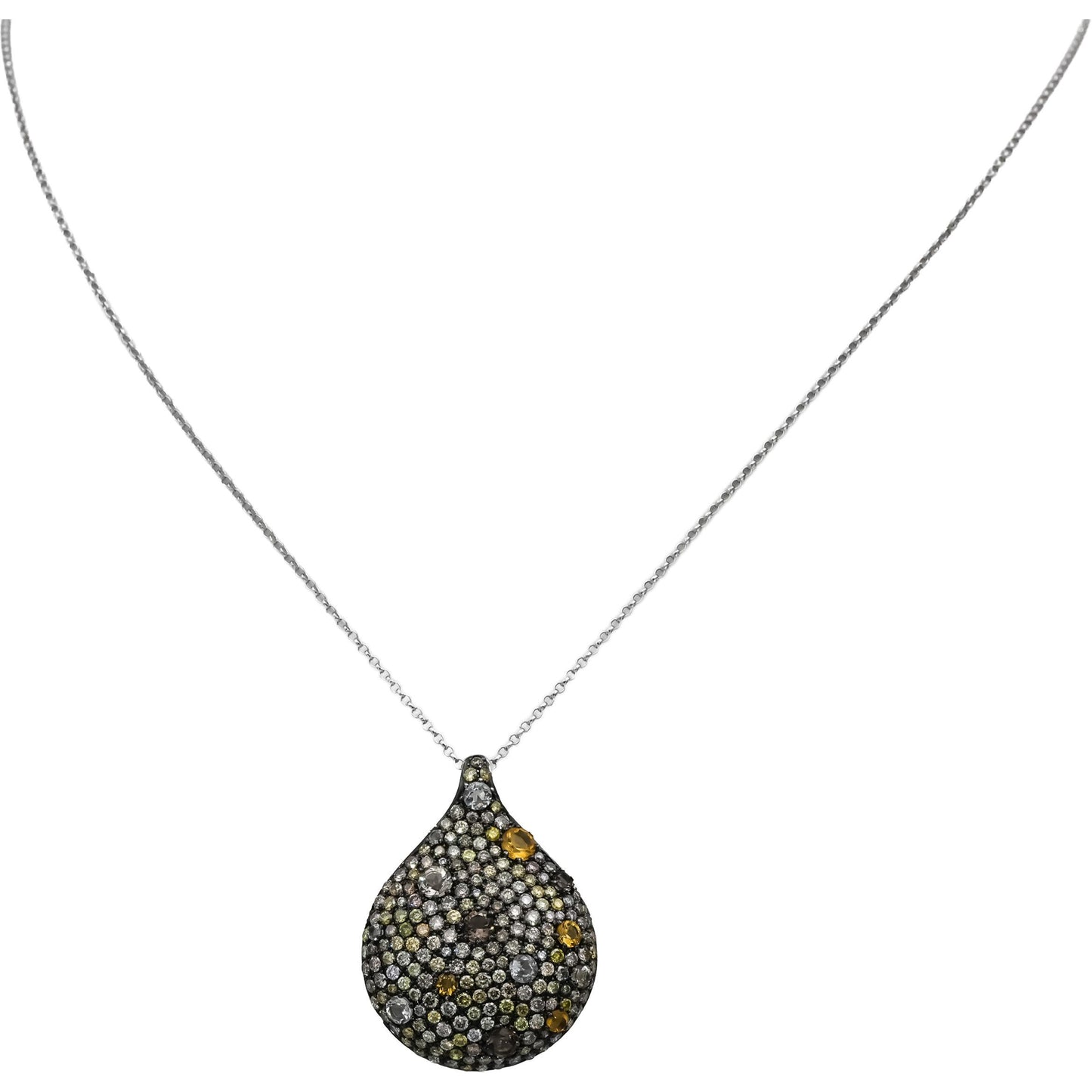 14k White Gold Round Multi-Color Diamond and Sapphire Pendant Necklace 1.90CTW