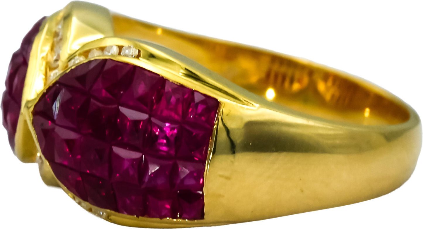 18k Yellow Gold VS Diamond and Ruby Cluster Cocktail Ring 5.20CTW Size 7