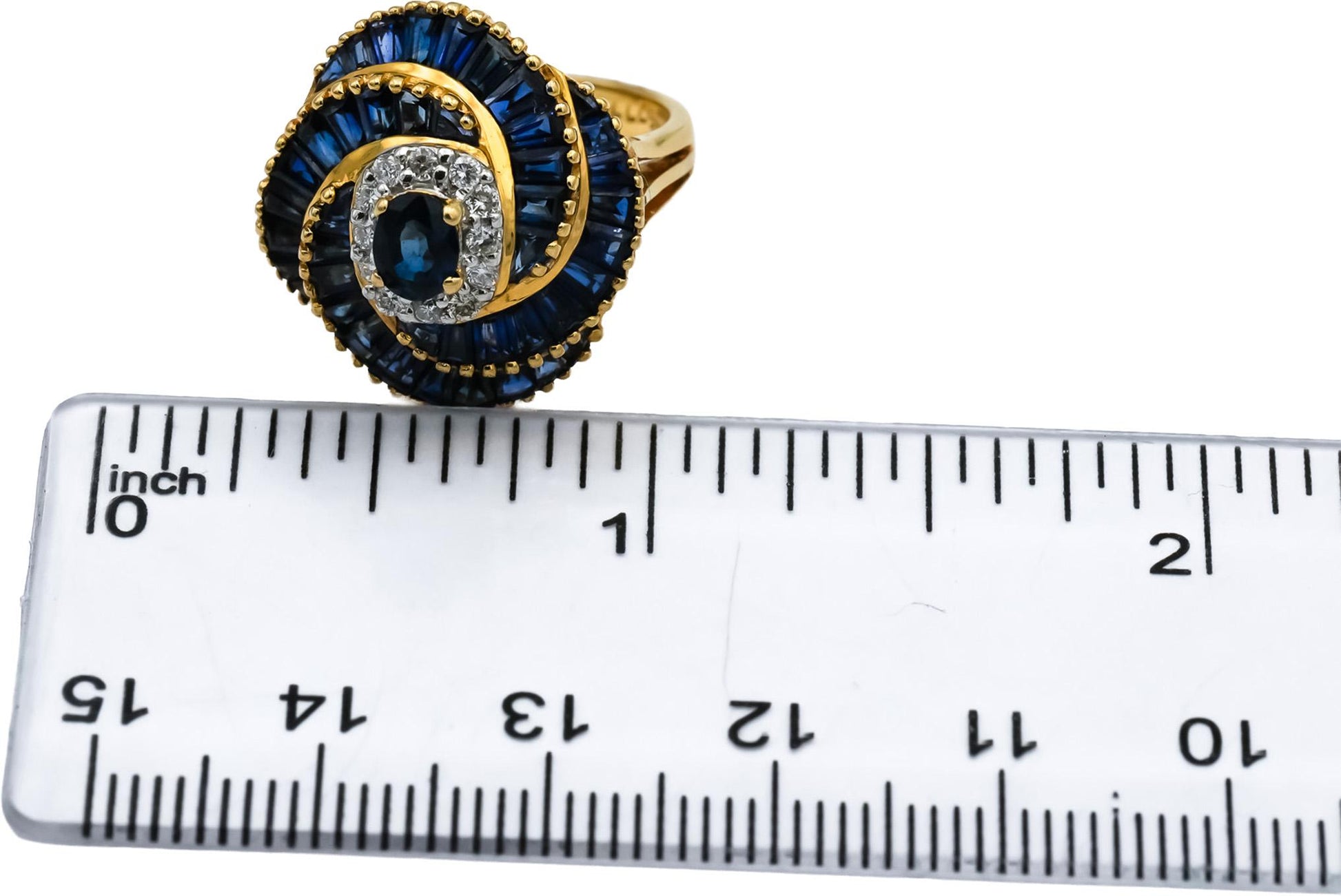 LE VIAN 18k Yellow Gold Diamond & Sapphire Spiral Cocktail Ring 3.20CT Size 6.25