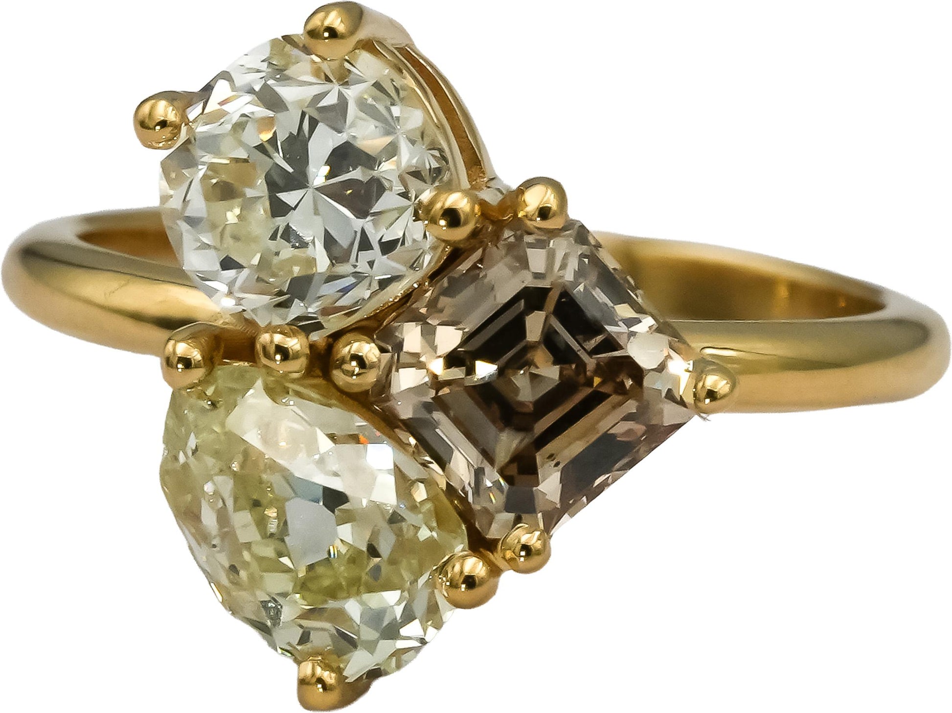 18k Yellow Gold Diamond Three-Stone Ring 2.95CT Size 6.25