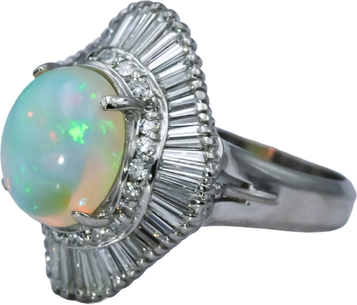 Platinum VS Diamond and Cabochon Opal Cocktail Ring 3.77CTW Size 5.75