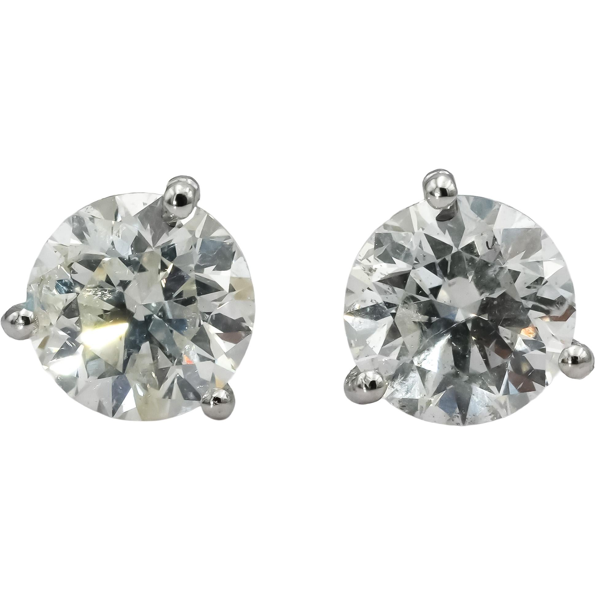 14k White Gold Round Diamond Martini Style Stud Earrings 2.12CT