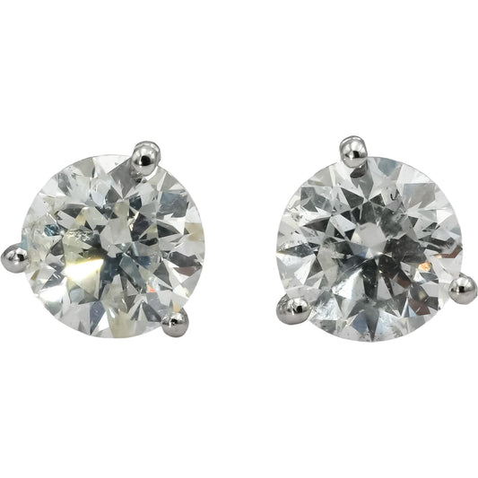 14k White Gold Round Diamond Martini Style Stud Earrings 2.12CT