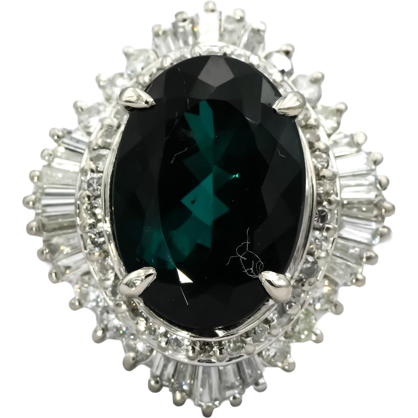 Platinum Diamond and Tourmaline Cocktail Ring 6.87CT Size 7.5