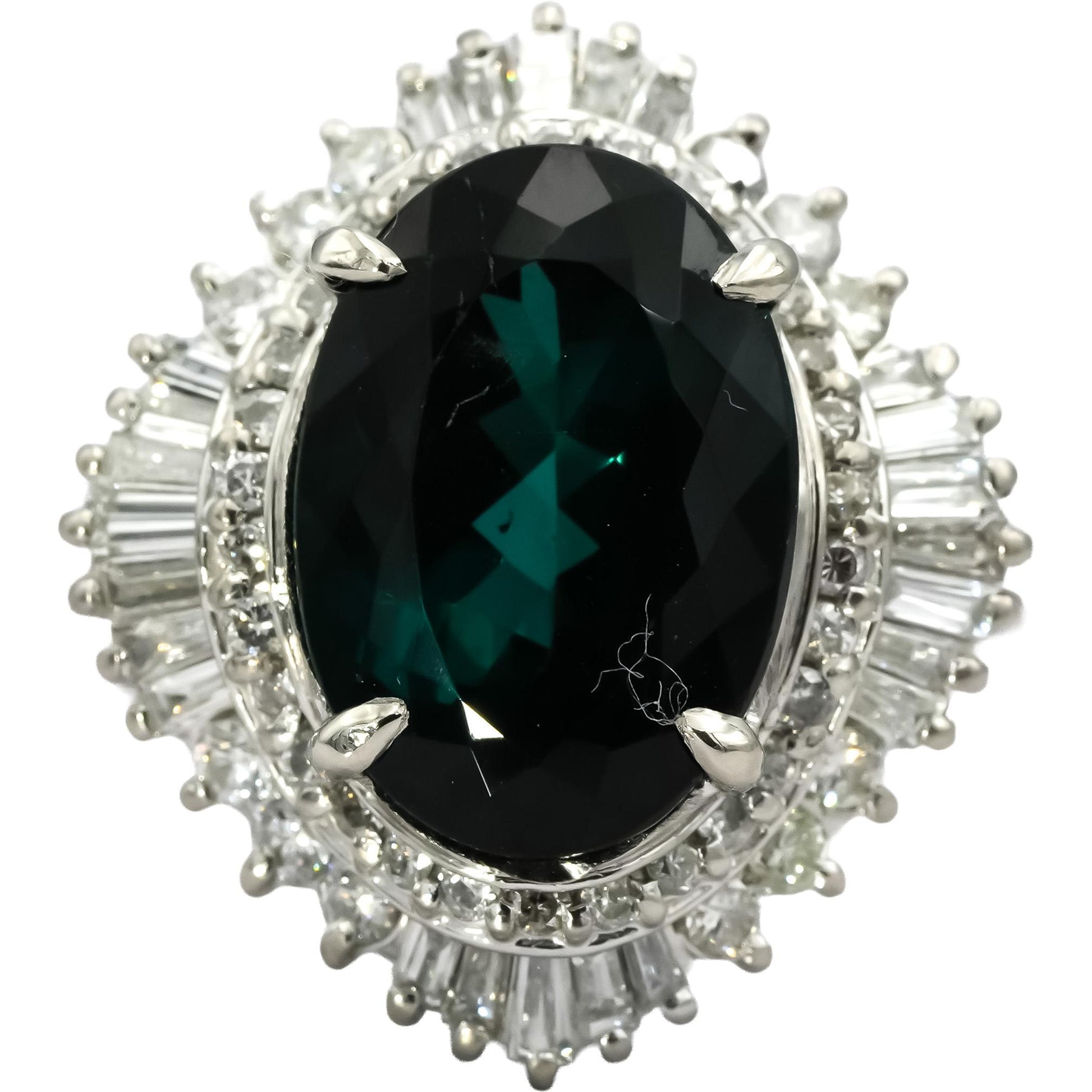 Platinum Diamond and Tourmaline Cocktail Ring 6.87CT Size 7.5