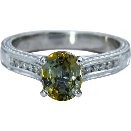 18k White Gold Diamond and Bi-Color Sapphire Ring 1.84CT Size 6.5