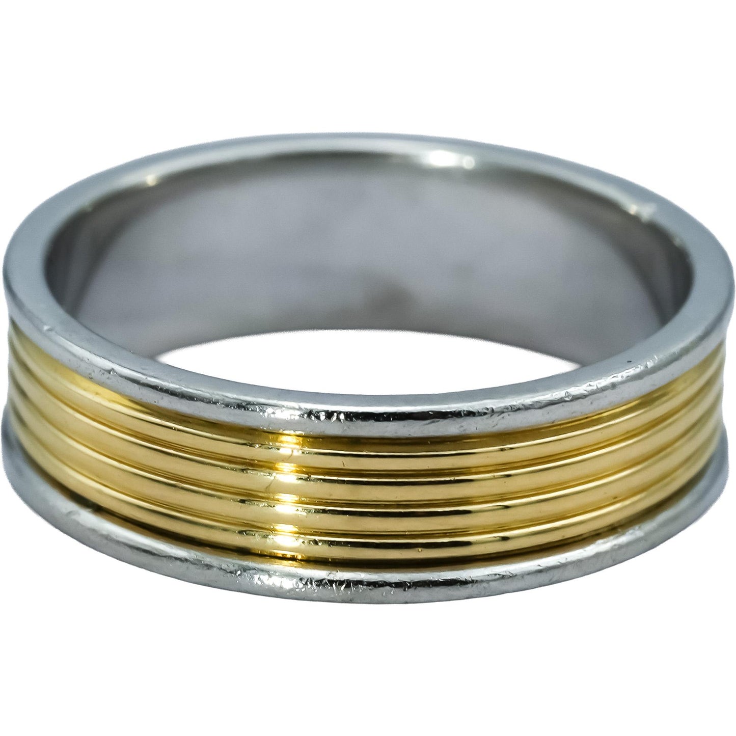 TIFFANY & CO. Platinum & 18k Gold 5.7mm Wide Ribbed Band Ring Size 6.25