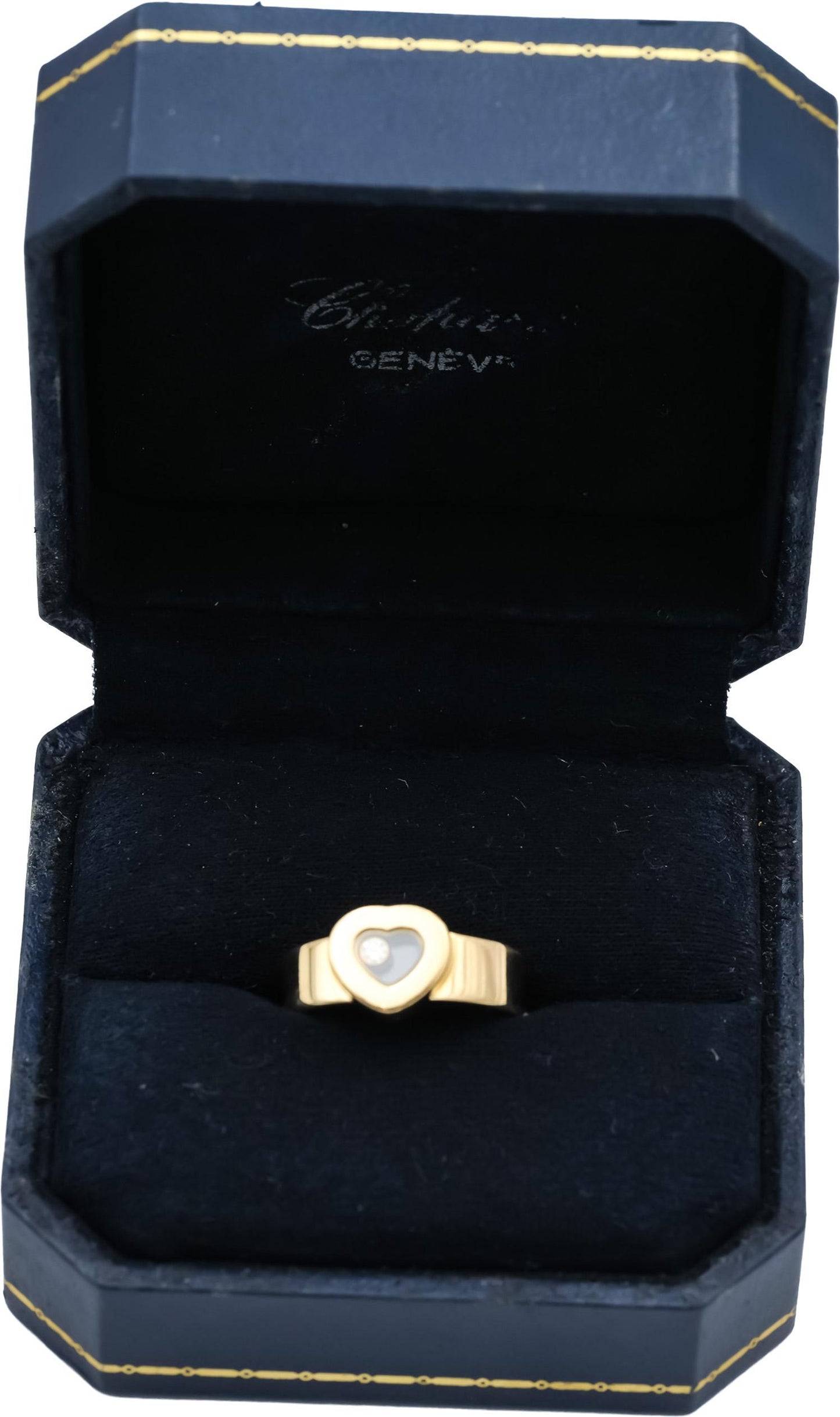 CHOPARD 18k Yellow Gold Happy Diamond Heart Ring Size 5.75 w/ Box Papers