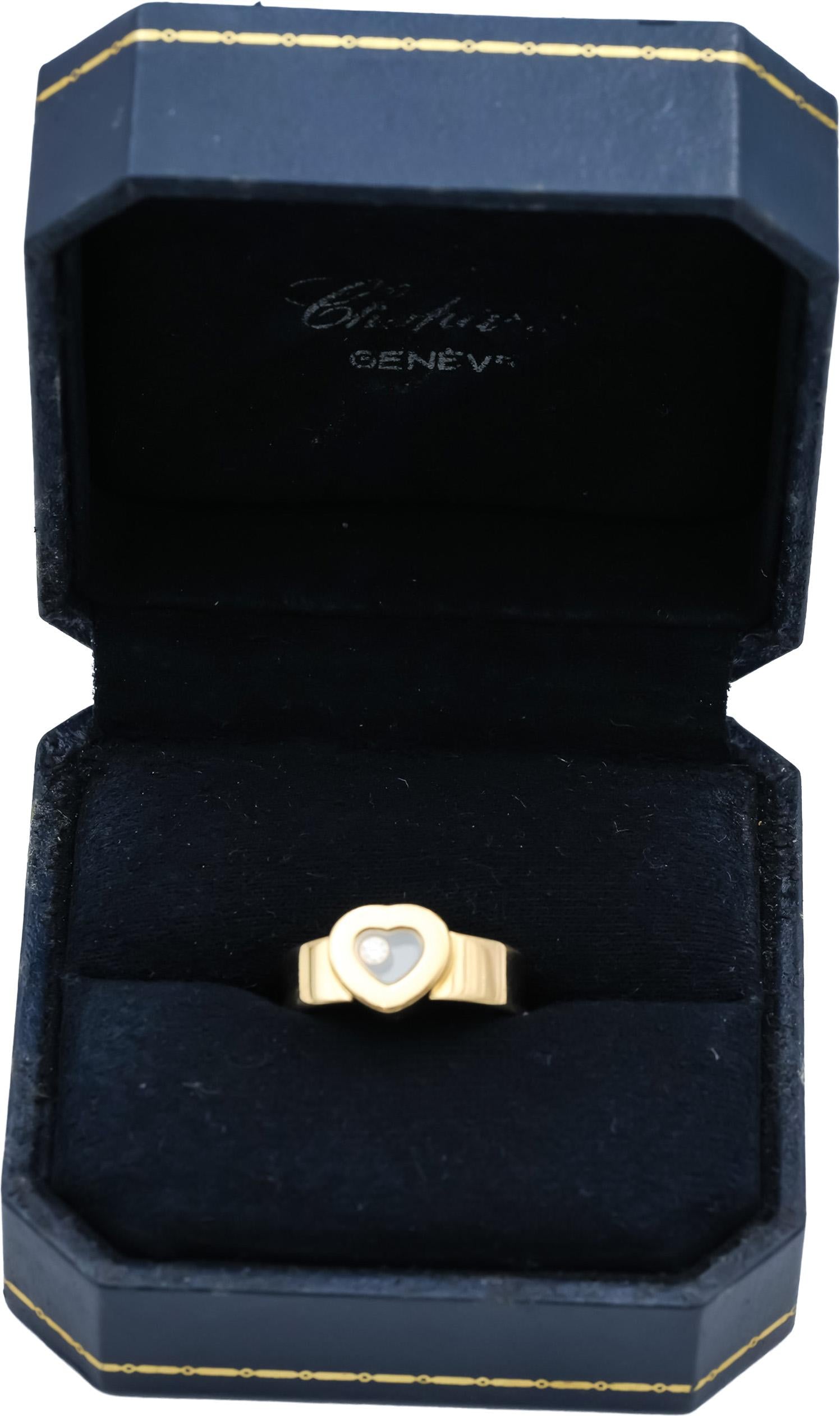 CHOPARD 18k Yellow Gold Happy Diamond Heart Ring Size 5.75 w/ Box Papers