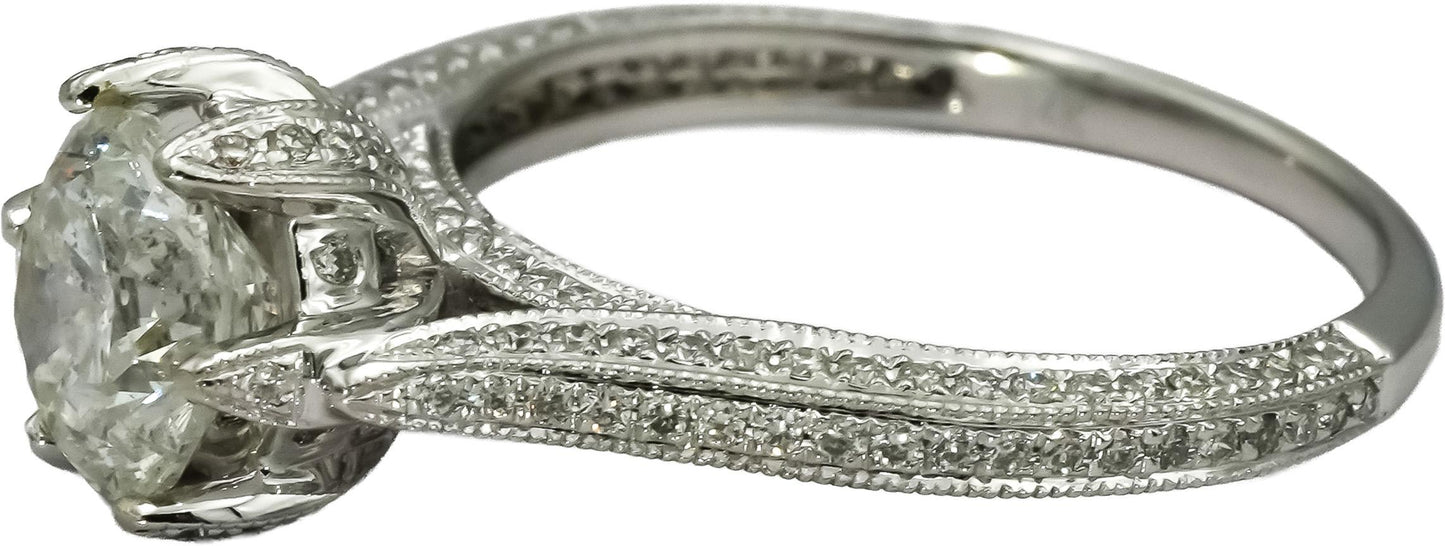 14k White Gold Round Diamond Engagement Ring 2.02CT w/ 1.52CT Center Size 7